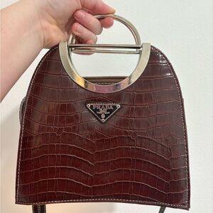 Prada Brown Croc-Embossed Mini Bag